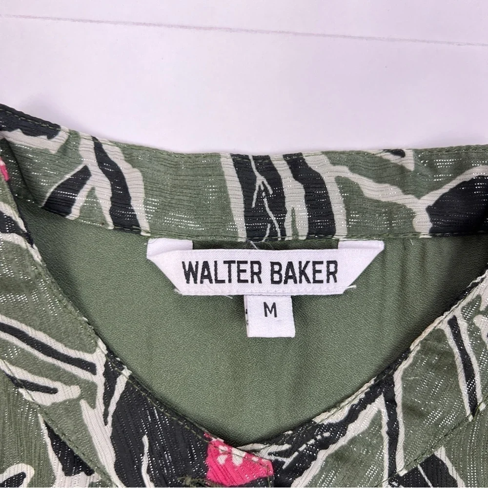 Walter Baker Green Heidi Floral Metallic Ruffled Shirt Dress